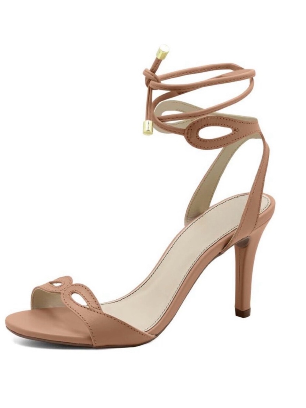 NEW Designer Open Toe -Tie Up Tan Leather Heel